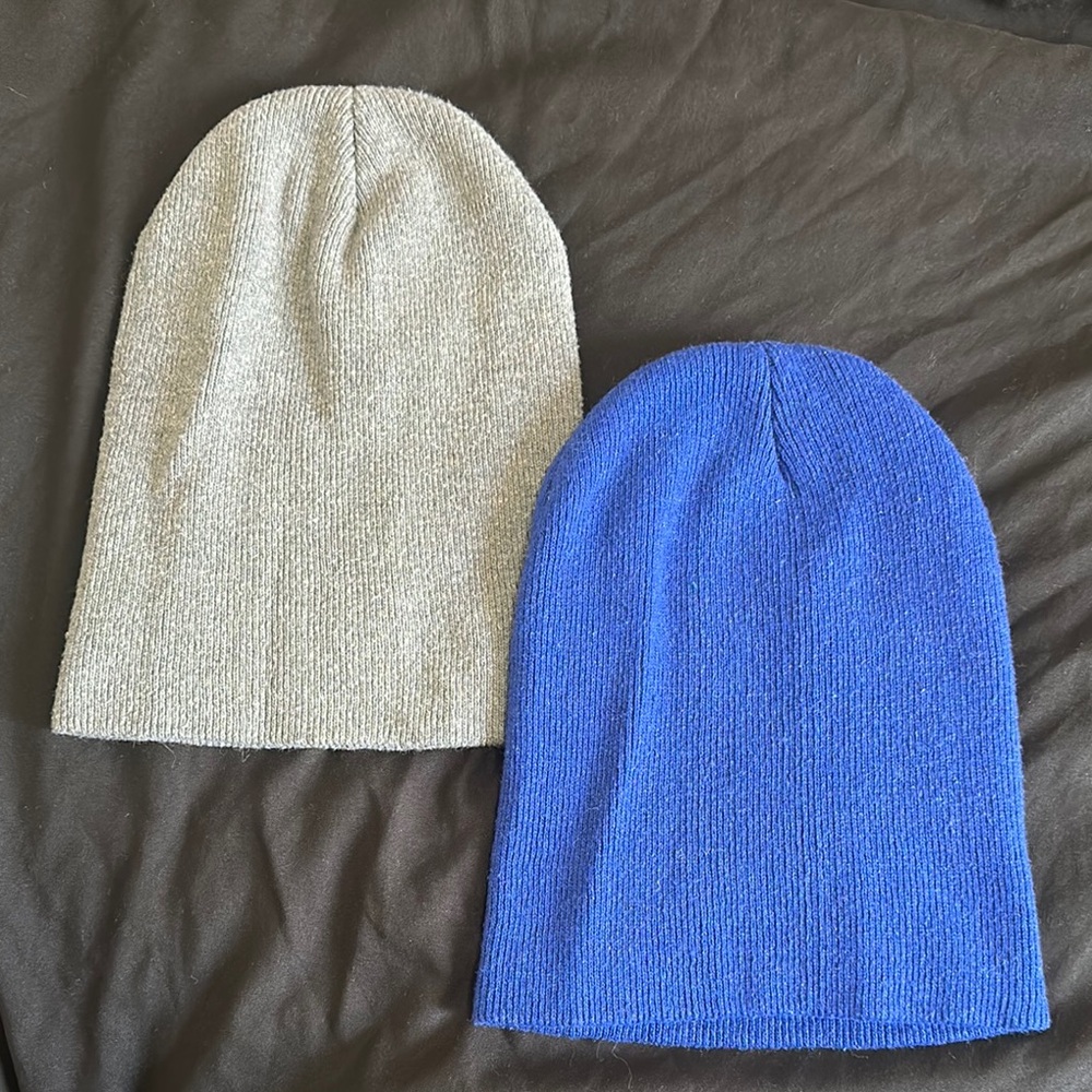 Blue and Gray Knit Beanies